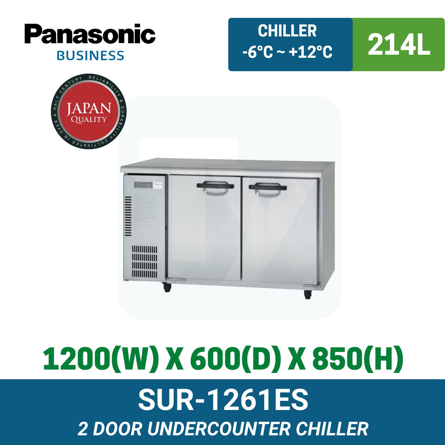 SUR-1261ES Panasonic 2 Door Undercounter Chiller Stainless Steel