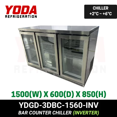 YDGD-3DBC-1560-INV YODA Inverter Swing Glass Door Undercounter Chiller
